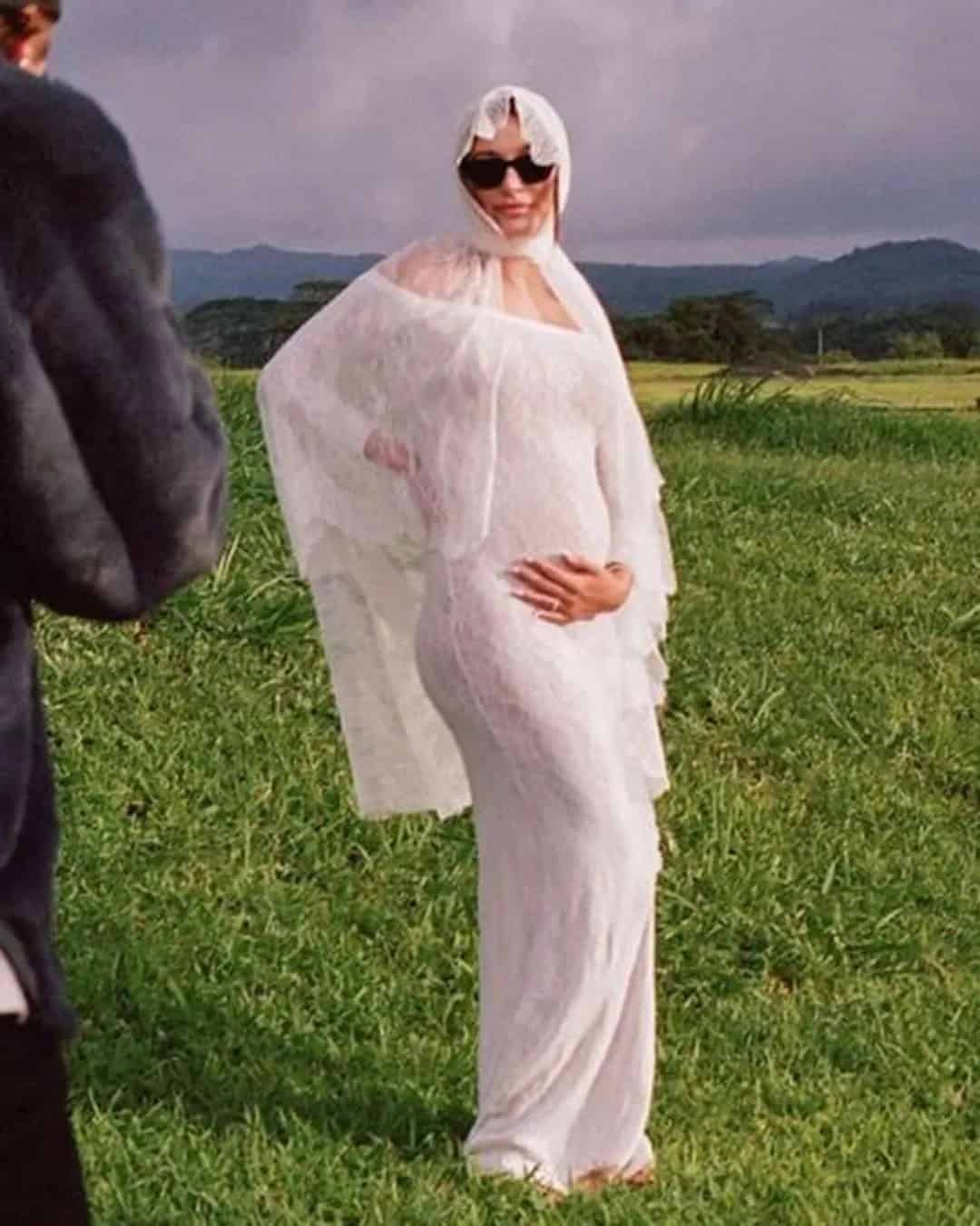 Pregnant Hailey Bieber In Her Lace Wedding Dress