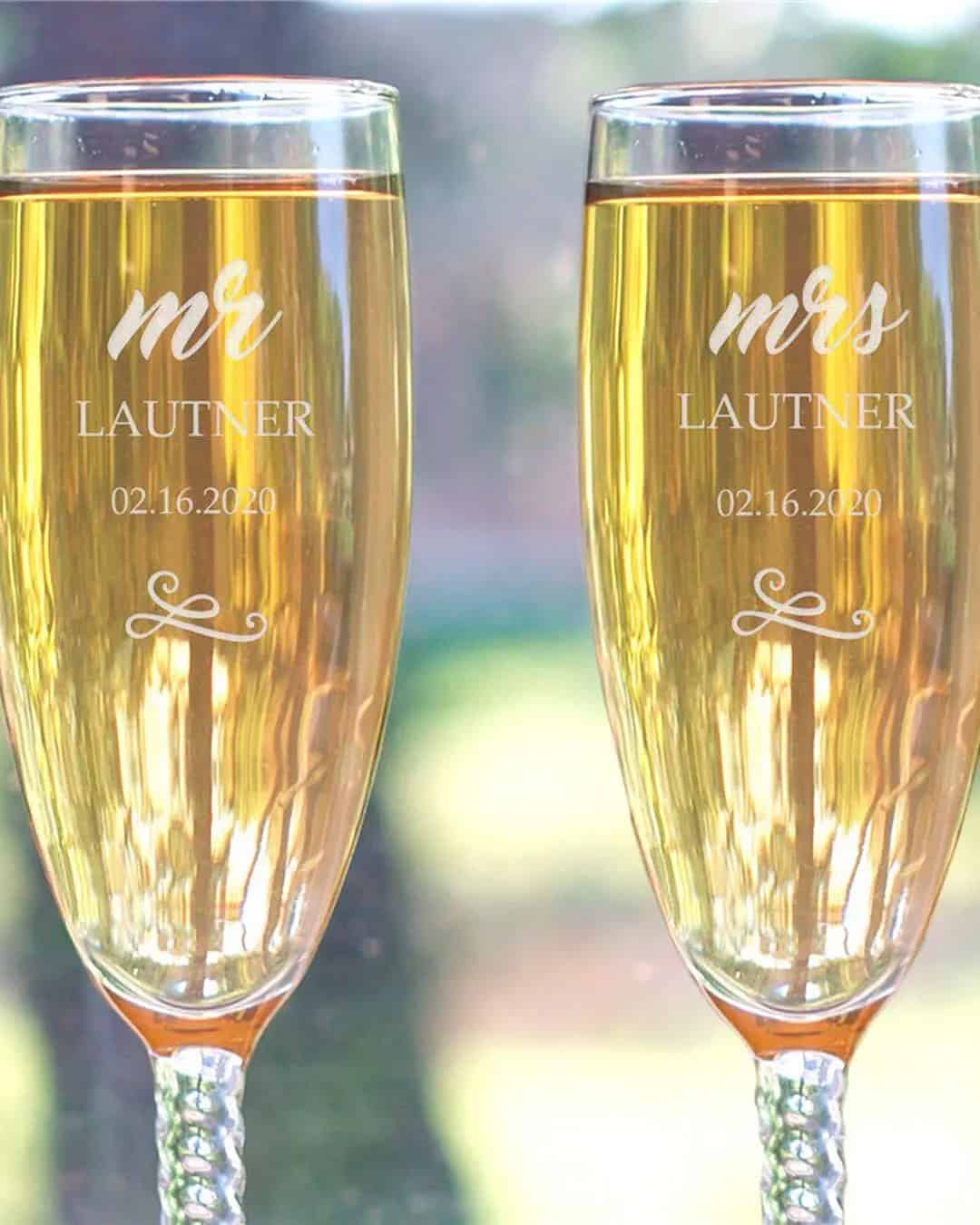 Engraved Mr. And Mrs. Wine Flutes