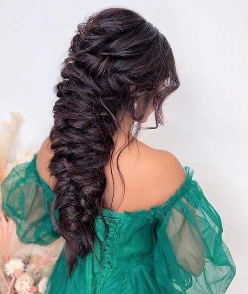 Voluminous Fishtail Braids with Soft-curled Side Fringe