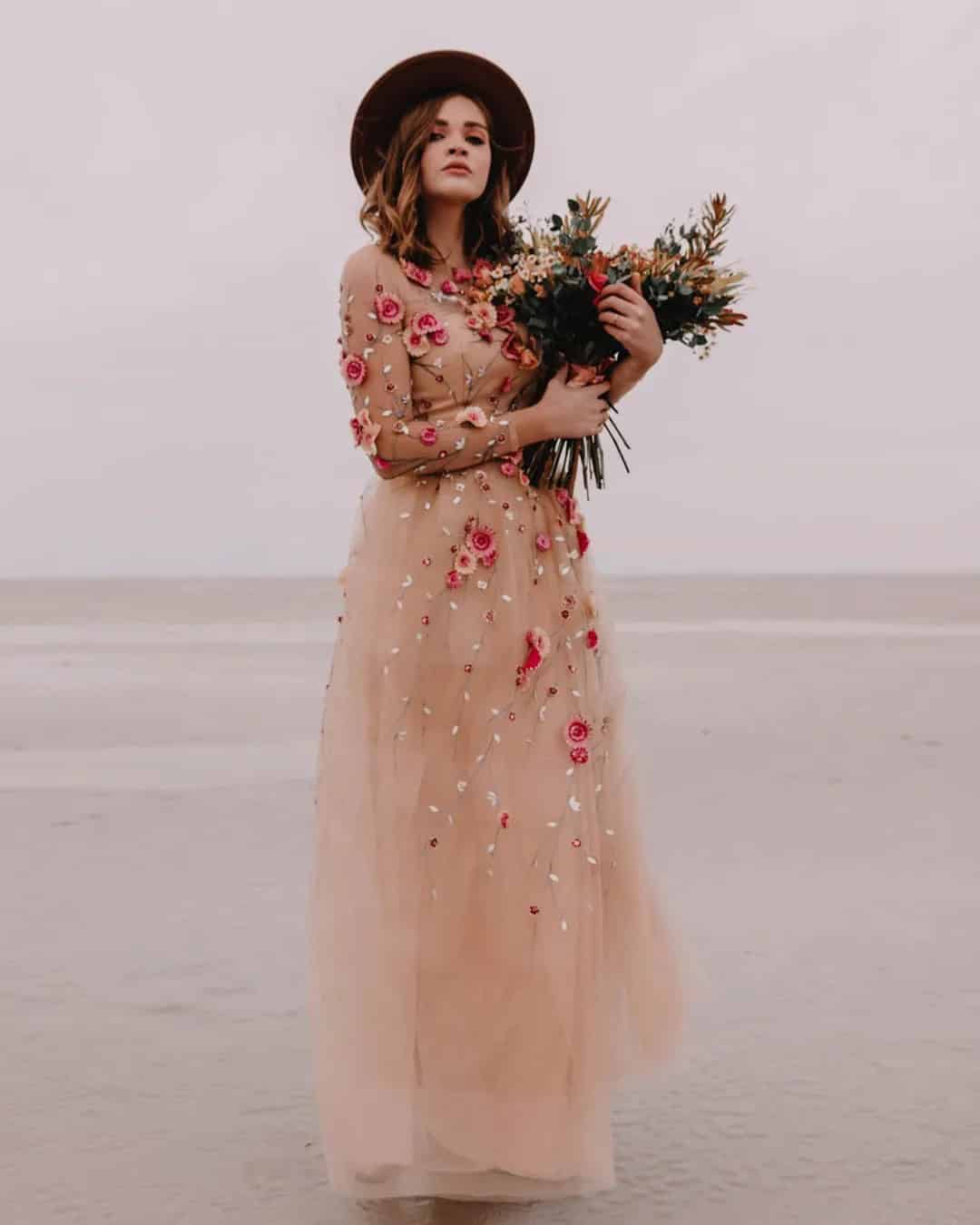 Colorful Floral Long Dresses For Wedding