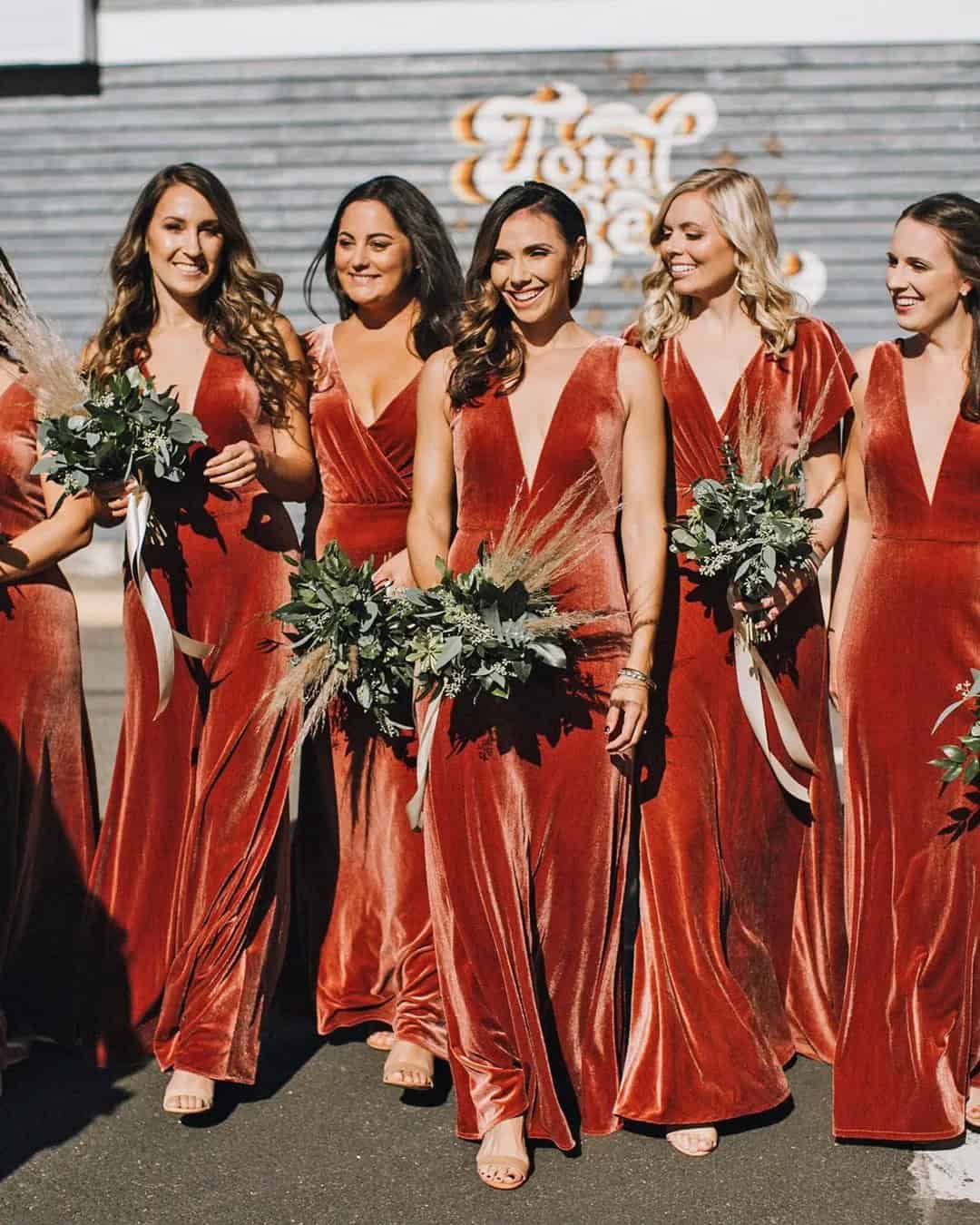 Rust Velvet Bridesmaid Dresses